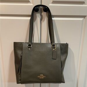 Coach Olive Green Pebbled Leather Tote Bag. NEW WITH TAGS.